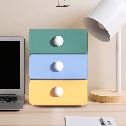 quiodok 3 Stück Kunststoff Stapelbare Schreibtisch Stapelbare Schubladenboxen Schreibtisch Organizer mit Schubladen Schubladenbox Schreibtisch für Bürobedarf, Heimaufbewahrung (3 Farben)