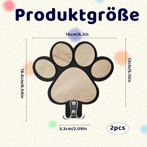 Qnvyw 2 Stück Hundepfotenhaken (Schwarz/Weiß) - Praktische Hundegarderobe mit Hundeleinen Halterung Wand