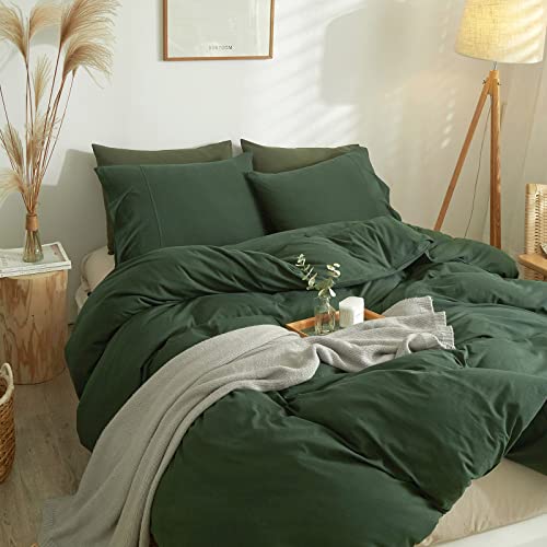 Mkxi Olive Green Duvet Cover King Solid Green Bedding Set Breathable Soft Knitted Cotton Simple Bedroom Collection Easy Care Solid Color Adults Bedding Zipper Closure #TOP1