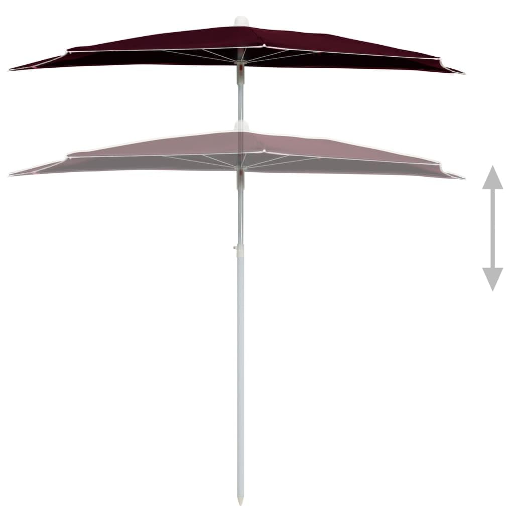 vidaXL Półokrągły parasol ogrodowy na słupku, 180x90 cm, bordowy