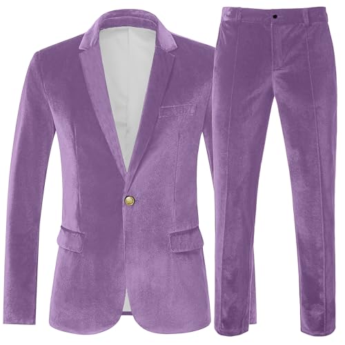 Wemaliyzd Mens 2 Piece Suit Notch Lapel 1 Button Velvet Blazer Jacket & Pants