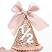 PATRDIO Rose Gold 1/2 Birthday Hat - Bow 6 Month Birthday Party Decorations, Glitter Number Cone Hat, Princess Bow Hat, Rose Gold Half Birthday Crown and Cake Smash Props
