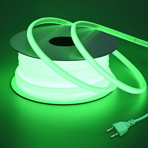 BENLUN 220V Ruban LED COB Exterieur Etanche 20M Vert, Flex Découpable Bande LED Sans Transformateur, Comprend Fiche et Redresseur, pour Chantier, Chambre, Pergola Extérieur, Gaming