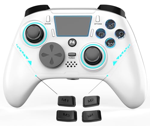 PC コントローラー 1000Hzポーリングレート 4つ背面ボタン付き 超低遅延 600mAh大容量バッテリー 6軸ジャイロセンサー搭載 3階段HD振動 本体スリープ解除 タッチパネル 連射機能プロコン ドリフト防止 RGBライト プロコン PS4/PS3/PC/Android/iOS/Switch/テスラ/TV対応 (ホワイト)