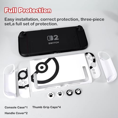 DLseego Protective Hard Case for Nintendo Switch 2 (2025), Grip Cover for Handle, Detachable Joy-C Controller Shockproof & Scratch-Resistant Console Shell, 4 Thumb Grips, White Ball - White 2 — view 6