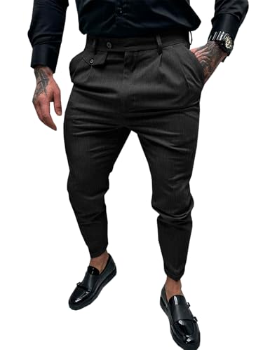 Runcati Mens Slim Fit Dress Pants Pleated Front Skinny Stretch Business Suit Trousers Classic Tapered Work Slacks