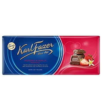 4 Bars of Karl Fazer Strawberry & Vanilla in Milk Chocolate