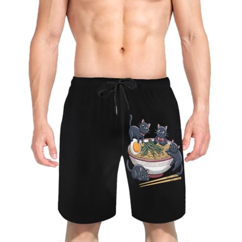 Japanese Ramen Noodles Cat Lover Mens Swim Trunks Boys Quick Dry Board Shorts with Mesh Lining3
