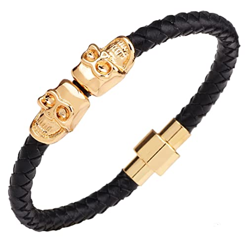 Bracelet tête de mort en cuir noir pour vos soirées et fêtes branchées