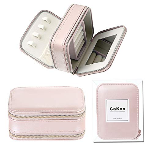 Caja Joyero Viaje, Organizador de Joyas con Espejo, Ideal para Viajar con Joyas. (Rosa)
