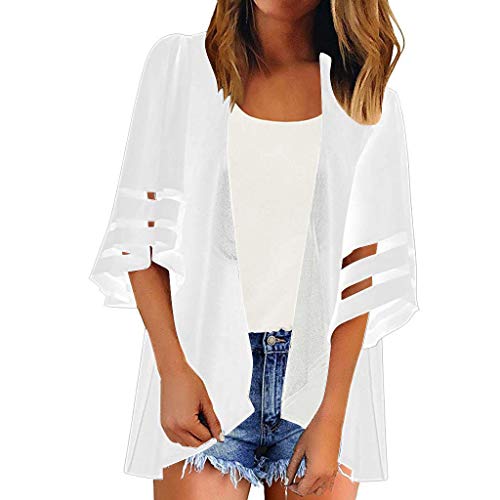 jieGREAT Women Tops Women Mesh Panel Cardigan Autumn Chiffon 3/4 Bell Sleeve Coat Lady Pure Color Casual Loose Blouse Thanksgiving Day Clearance Sale