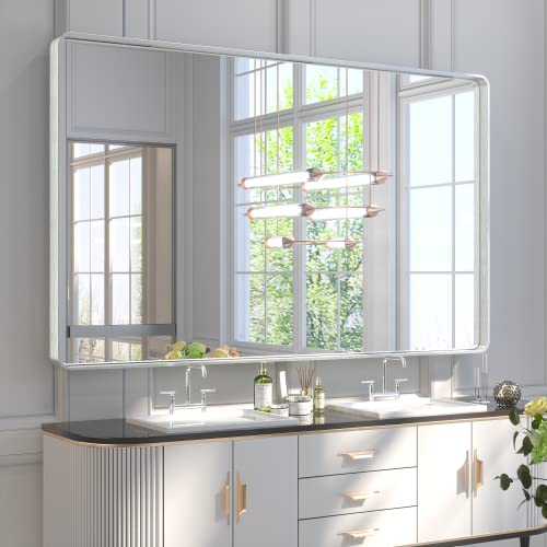 TETOTE 60 x 36 Inch Silver Wall Mirror, Brushed Silver Modern Decorative Rectangular Framed Large Farmhouse Vanity Mirrors for Bathroom Living Room (Horizontal/Vertical) by TETOTE - Used condition - US$185.86