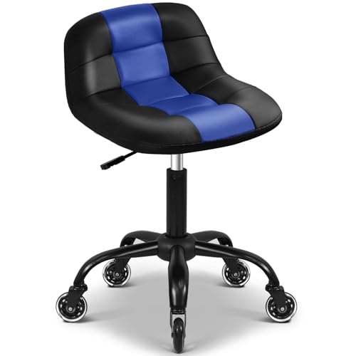 Image of Rolling Shop Stool with Wheels, Rolling Short Stool with Back Support, 360 Swivel Garage Chair, Height Adjustable Chair 330lb Heavy Duty for Spa Salon Massage Home Office Tattoo(Blue)