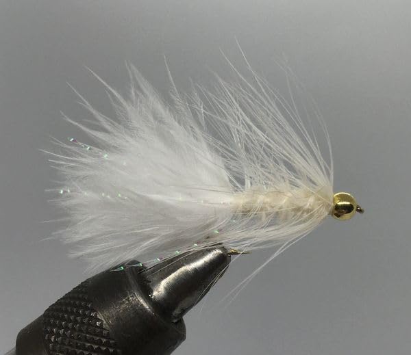 One Dozen (12) - Beadhead Wooly Bugger White Streamer, Size 10- Strike Fly Company