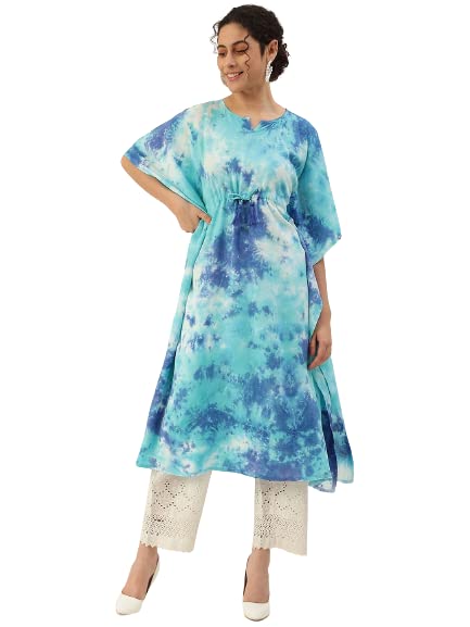 Image of Maaesa Women Handcrafted Tie & Dye Rayon Crepe Kaftan Kurta | Casual Wear | Flowy Kaftan Style | Lightweight & Breathable Fabric