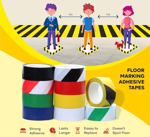 Image of DM TAPES Floor Marking Tape for Safety | Self Adhesive Tape | Multipurpose Marking Tape, for Warehouses and Commercial Use | (Black)