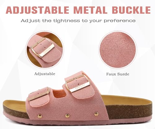 ONCAI Womens Flat Slide Sandals with Arch Support 2 Strap Adjustable Buckle Slip on Slides Shoes Non Slip Rubber Sole3