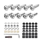neynavy License Plate Screws Anti Theft, Stainless Steel Plate Mounting Hardware for Car Tag Frame 1/4 Metric M6 Rust Proof Self-Tapping and Mechanical Security Screws, Fasteners Nut, Chrome Cap