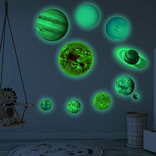 DKDZ E Wall 2 Sets Planet Solar System Fluorescent Wall Stickers Room Bedroom Luminous Wall Stickers