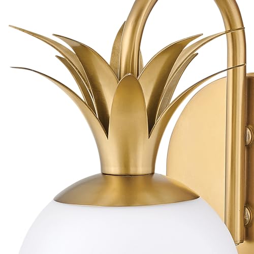 Image of Hinkley Palma 54150HB Medium Single Light Vanity, Etched Opal Shade, Classic Pineapple Motif, Damp Rated, Install Up or Down, Heritage Brass Finish