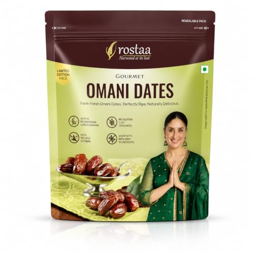 Image of Rostaa Gourmet Omani Dates /Khajur, 680g | Premium Quality Date, Rich in Fibre, Naturally Sweet, Healthy Snack, Low Fat & 100% Natural (680 GM (Pack of 1), Omni Dates)