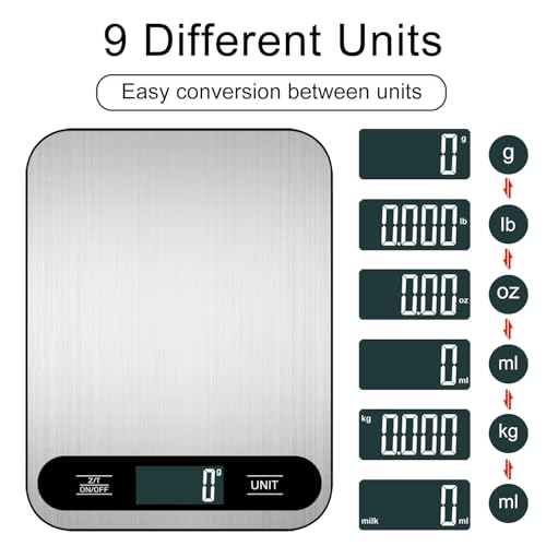 vaolmlop Digital Kitchen Scales With Stainless Steel Platform,10kg 1g 22lb,Stainless Steel Electronic Weighing Food Scale With Backlit Lcd, Multifunction For Office School Home Baking Cooking, - Image 3