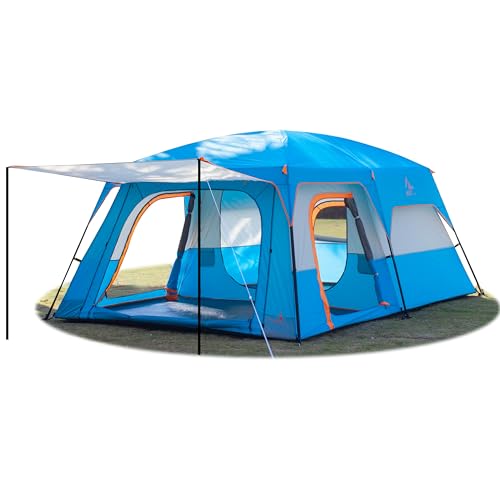 KTT Extra Large Tent 12 Person(A),Family Cabin Tents,2 Rooms,3 Doors and 3 Windows with...
