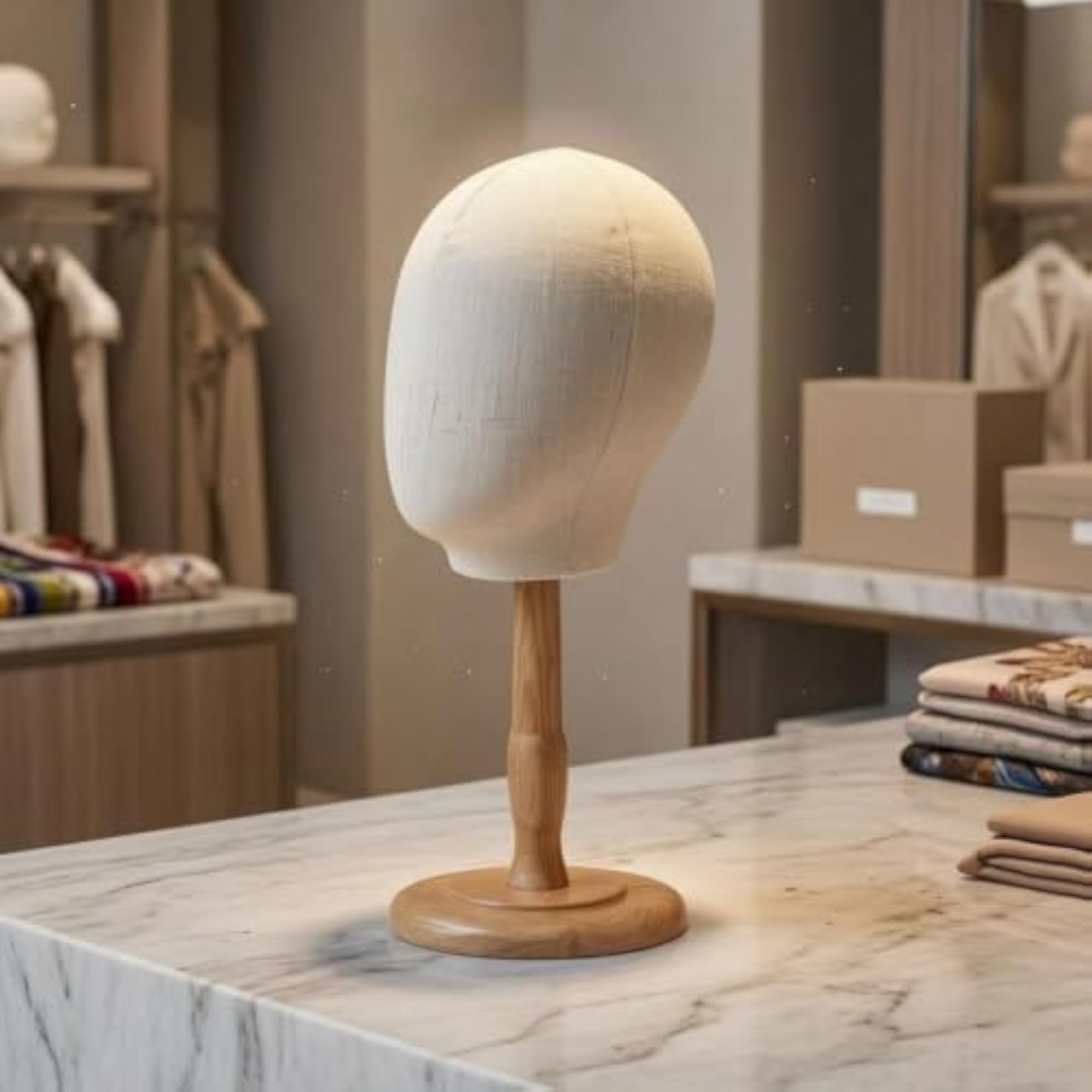 Cloth-Covered Hat Display Wooden Stand