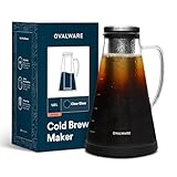 Cafetera hermética para café en frio e Infusor para té con pico – Jarra de vidrio Ovalware RJ3 para colar con filtro...