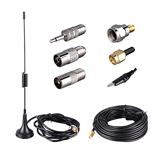 75 ohm FM Antenna,WiFi AV Audio Camera Monitor Tuner Stereo TV Antenna Indoor Outdoor,1.5m(SMA-Male) Magnetic Transmitter Antenna Cable+16.4Ft Antenna Cable Extension with 6pcs Antenna Adapters