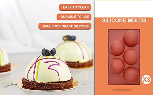 Image of Glamaxy Extra Large Cup Silicone Half Round Baking Mould | Cake Baking Mould | Chocolate Ice Cream Mould (6 Cup Half Circle Mould) (5 Cup Moulds)