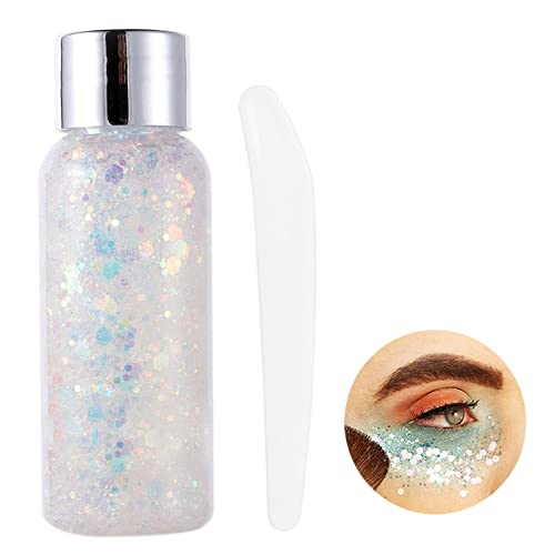 KöRper Glitzer Chunky Glitter Liquid Face Glitter Lidschatten Glitter Festival Glitter Kosmetik Kommt Mit 1 LöFfel Gesicht Haar NäGel Make-Up Long Lasting Sparkling-Weiß Cover