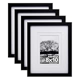 Egofine 8x10 Picture Frames 4 PCS - Made of Solid Wood HD Plexiglass for Table Top Display and Wall Mounting Photo Frame Black