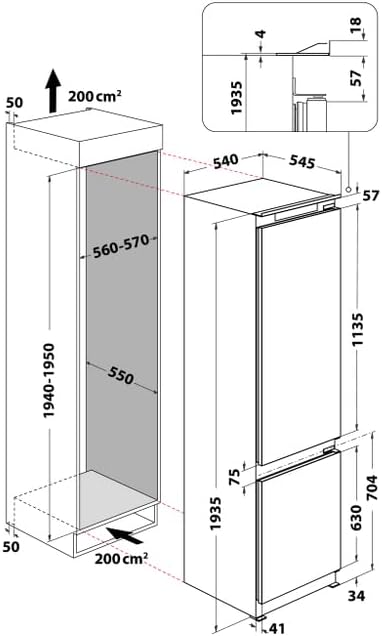 Frigorifero Combinato, Installazione Incasso, 306 Litri, Classe A+, Ventilato Stop Frost [Classe di efficienza energetica F]