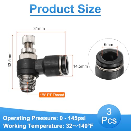 QUARKZMAN 3 Stück Luftstromregelventil 6mm Druckluft Steckverbinder mit Absperrhahn für Schlauch Ø x 1/8\ PT Gewinde Push to Connect Fitting Winkel 90 Grad Gerade Pneumatischer Kugelhahn