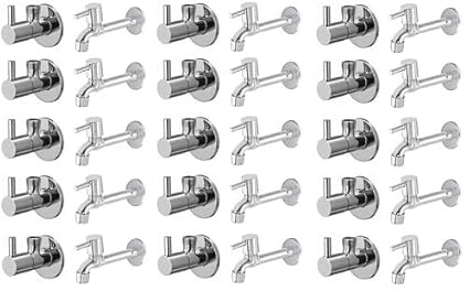 Spazio Stainless Steel Turbo Angle Valve With Long Body Combo Pack Foam Flow Water Taps With Wall Flange (Pack of 15) (Chrome Plated, Brass Disc)