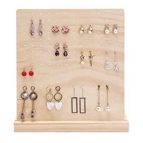 DesignSter Wood Earring Organizer Stand - Classy 108 Holes Earring Holder/Stud Earring Display Storage/Large Earrings Tower/Removable Wooden Jewelry Showcase Cover