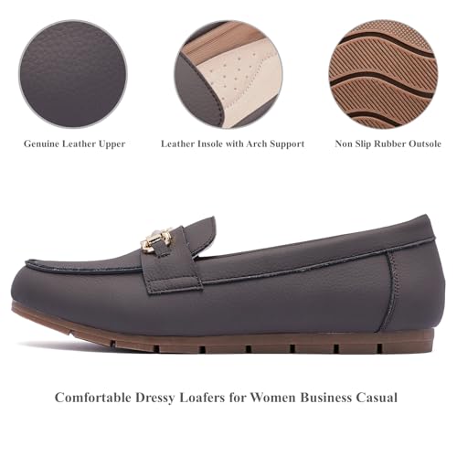 Image of Genuine Leather Loafers for Women Driving Moccasins Business Casual Work Shoes Comfortable & Lightweight Womens Dress Flats Slip On Shoes