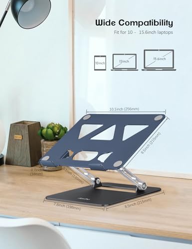 Image of Aoviho Adjustable Laptop Stand for Desk,Portable Laptop Stand Holder and Riser,Foldable Aluminum Notebook Computer Stands for MacBook Air Pro HP Lenovo Dell Samsung, 10-15.6 inch (Navy-Silver-Black)
