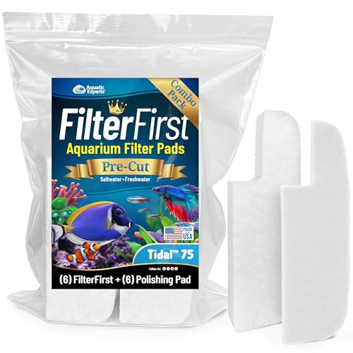 Image of Aquatic Experts FilterFirst + Polishing Pad Combo - Precut Aquarium Filter Floss & Water Polishing Media for Ultra Clear Water - 6 Pack Combo (6 FilterFirst + 6 Polishing Pads), Tidal 75 Compatible