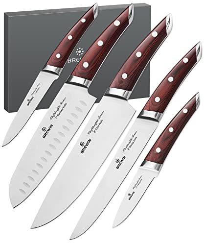 Comparison: Best Knife Set Japanese 11 Brewin CHEFILOSOPHI Japanese Chef Knife Set 5 PCS with Elegant Red Pakkawood Handle Ergonomic Design,Professional Ultra Sharp Kitchen Knives for Cooking High Carbon Stainless Steel