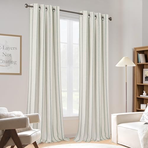 DriftAway Farmhouse Stripe Blackout Curtains Grommet, W52xL102, Loden Green