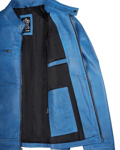 Image of Decrum Mens Leather Jacket - Cafe Racer Style Real Lambskin Leather Jacket Men