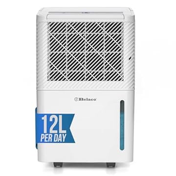 Belaco 12L Compressor Dehumidifier for Home, Portable Moisture Remover for Damp & Condensation, Digital Humidity Display, 24-Hour Timer, Compact Dehumidifier for Bedroom & Laundry