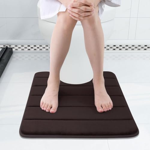Image of Buganda Memory Foam U-Shaped Contour Toilet Rug, Non-Slip Absorbent Mat, Thick Soft Washable Bathroom Floor Carpet for Toilet Base (20 inch x 20 inch, Brown)