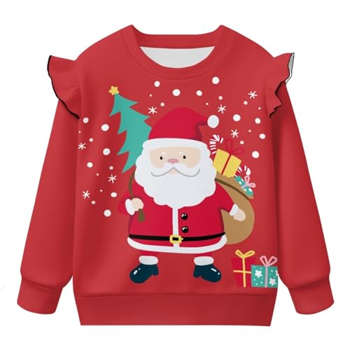 Christmas Girls Pullover Sweatshirts Size 1-8 Years Long Sleeve Shirts Soft Ruffle Sweatshirt Toddlers - Main Image