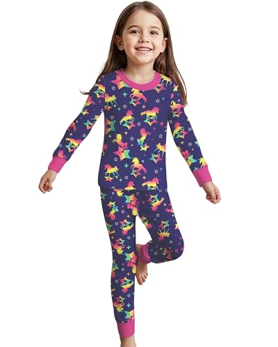 LQSZ Girls Long Sleeve Active Sweatshirt and Sweatpants 2 Piece Unicorn Playwear Set Outfit for Kids 6-7 Years3