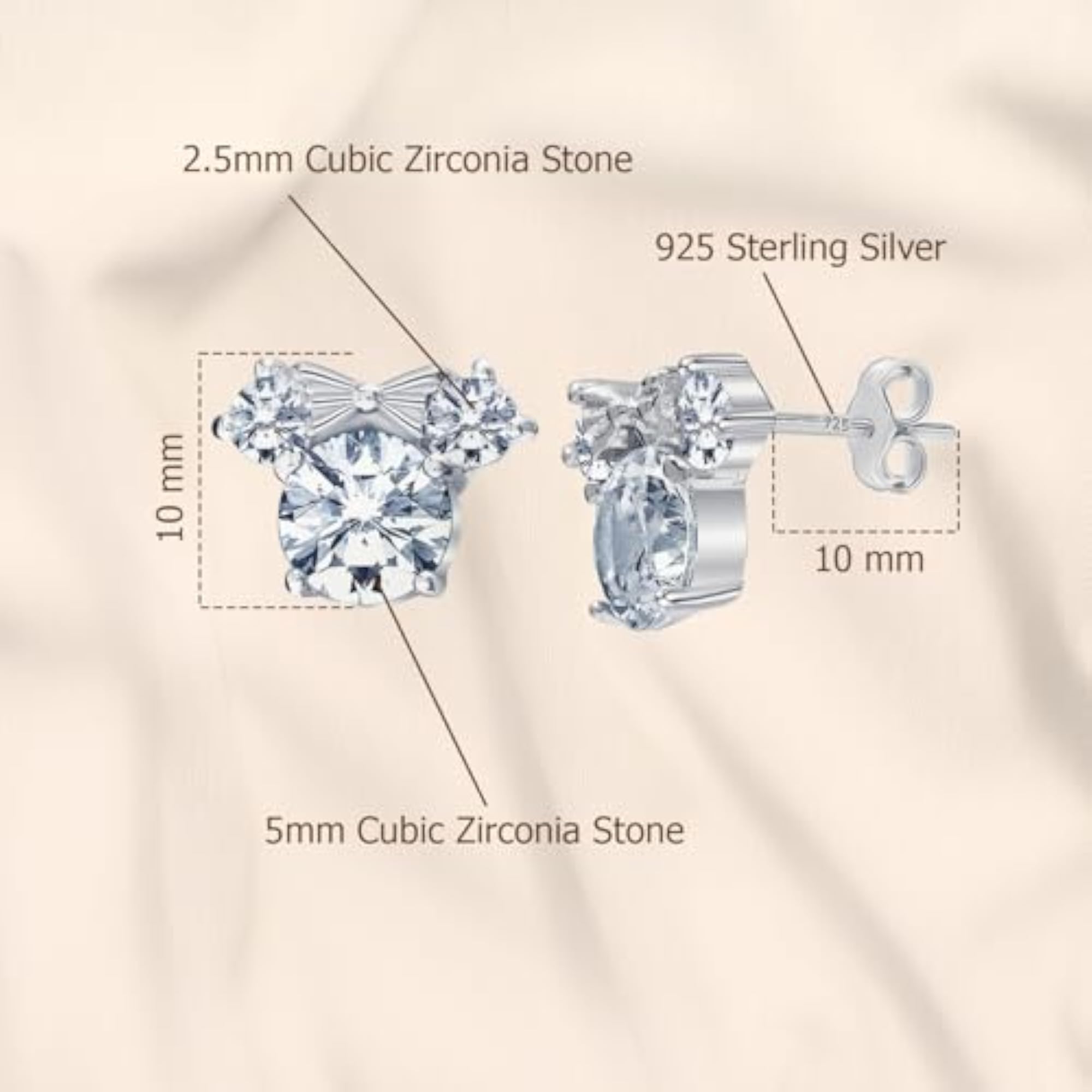 925 Silver Classic Stud Earrings, Sparkling Zirconia