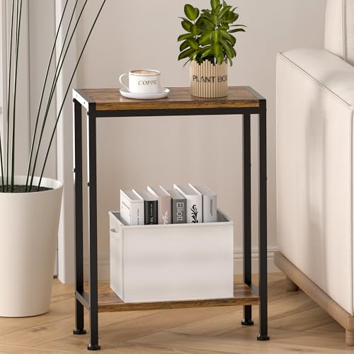 Schmaler Beistelltisch, Nachttisch, 2 Ablagen Nachttisch Schmal mit Stauraum, sofa beistelltisch für schmale Räume, Kleiner Tisch… – Ansicht 6