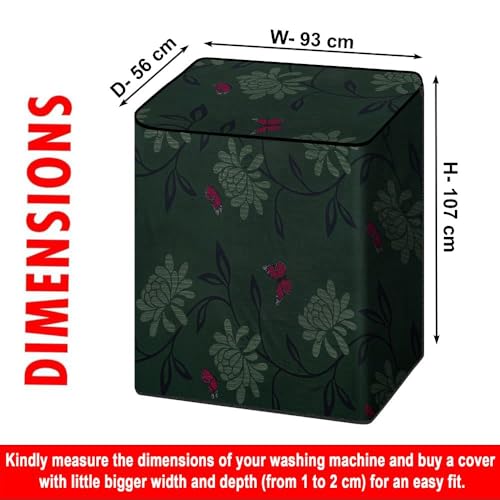 Image of The Furnishing Tree Semi-Automatic Top Load Washing Machine Cover | Waterproof & Dustproof | Easy to Clean | Durable & Washable, Floral Butterfly Print Polyester (56x93x107 CM)